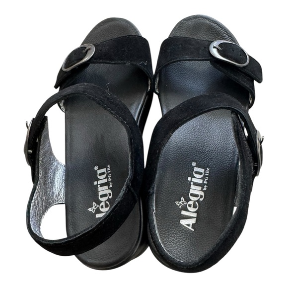 Alegria Black Sandals with Silver Buckles - Picture 2 of 7